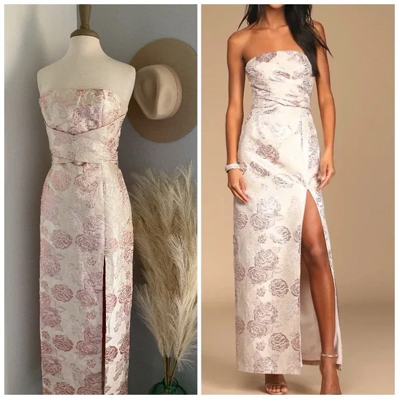 redefine regal pale pink floral jacquard strapless maxi dress Redefine Regal Strapless Floral Jacquard Gown (Women)